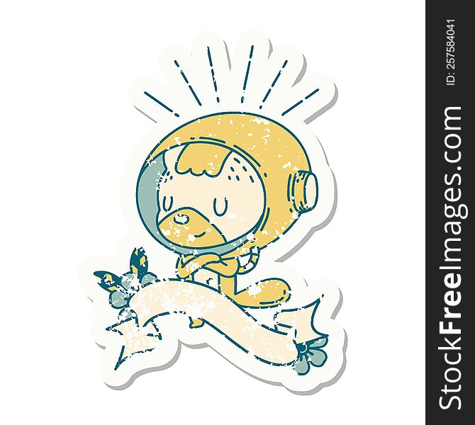 worn old sticker of a tattoo style animal in astronaut suit. worn old sticker of a tattoo style animal in astronaut suit