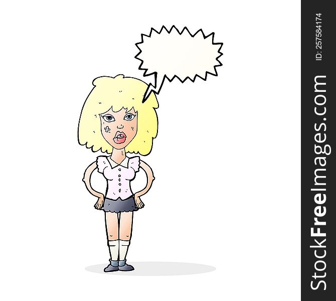 cartoon woman been in fight with speech bubble