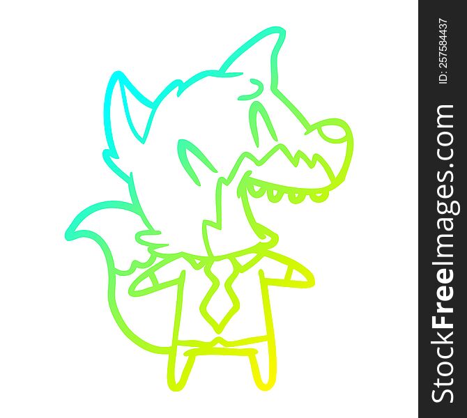 Cold Gradient Line Drawing Laughing Fox In Shirt And Tie