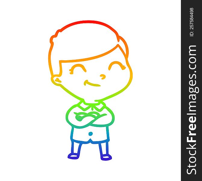 rainbow gradient line drawing of a cartoon boy smiling