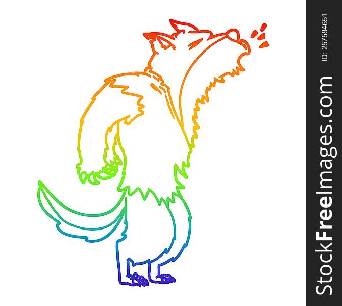 rainbow gradient line drawing of a cartoon howling werewolf