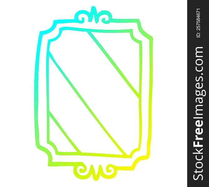 cold gradient line drawing of a cartoon mirror