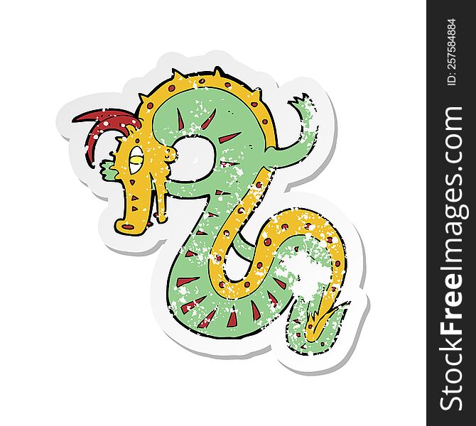 Retro Distressed Sticker Of A Saxon Dragon Cartoon