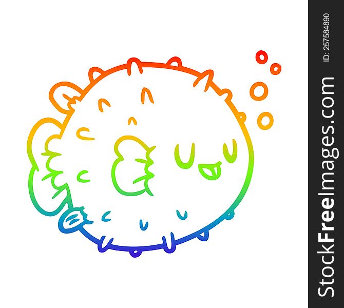 rainbow gradient line drawing of a blowfish