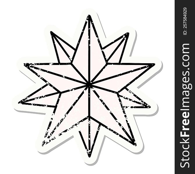 Traditional Distressed Sticker Tattoo Of A Star