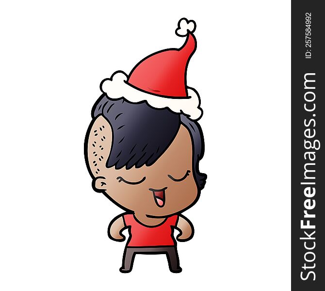 Happy Gradient Cartoon Of A Girl Wearing Santa Hat