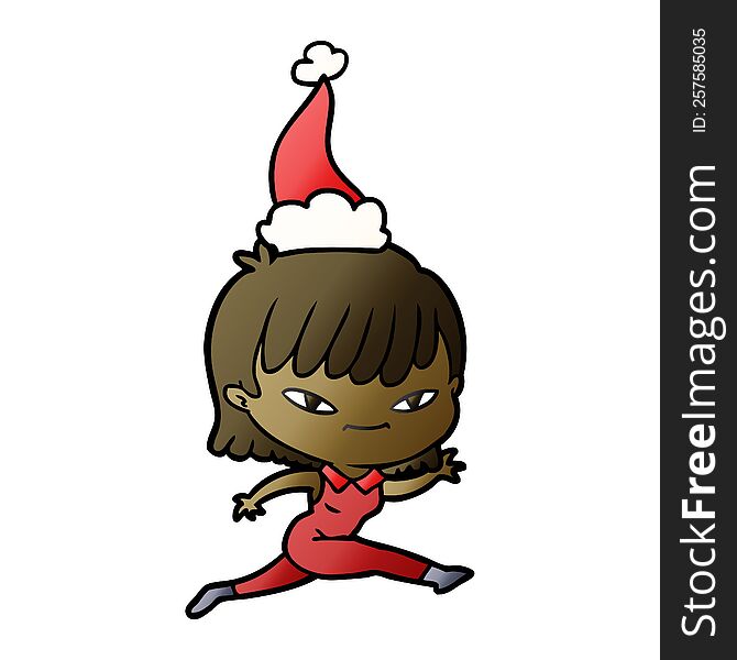 Gradient Cartoon Of A Woman Wearing Santa Hat