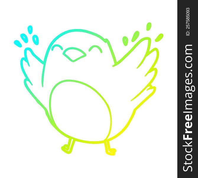 cold gradient line drawing of a cartoon robin flapping wings