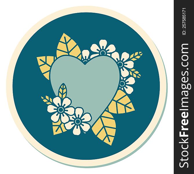 tattoo style sticker of a botanical heart