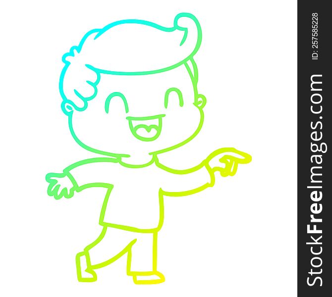 cold gradient line drawing of a cartoon happy man pointing