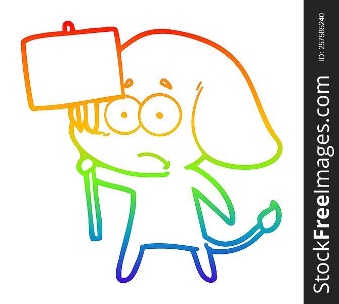 rainbow gradient line drawing of a cartoon unsure elephant with protest sign