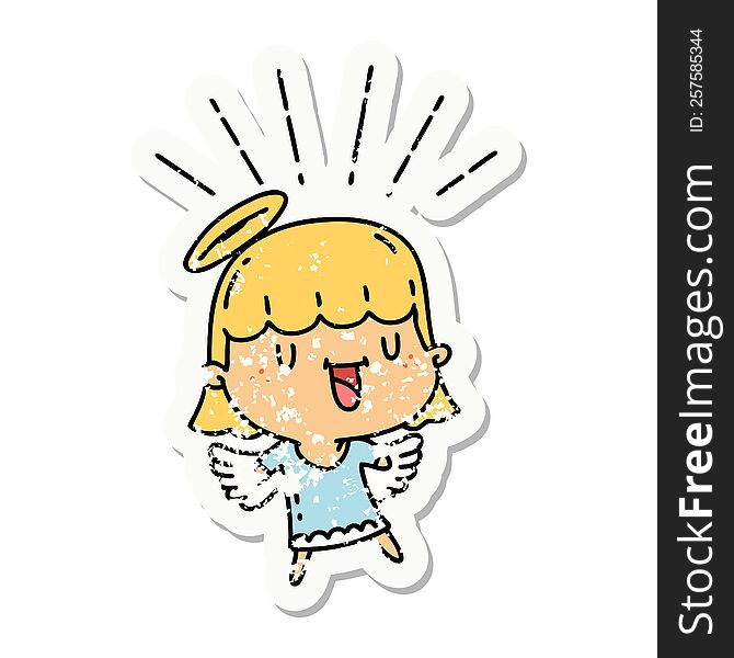 Grunge Sticker Of Tattoo Style Singing Angel