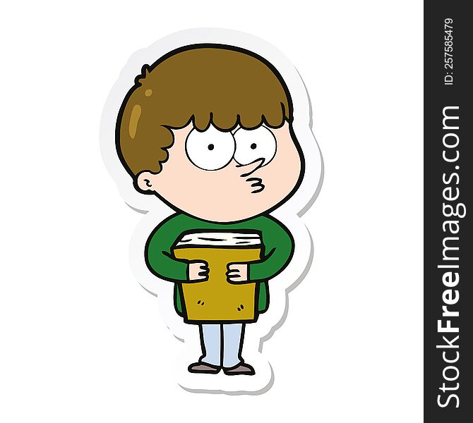 Sticker Of A Cartoon Curious Boy Holding A Book