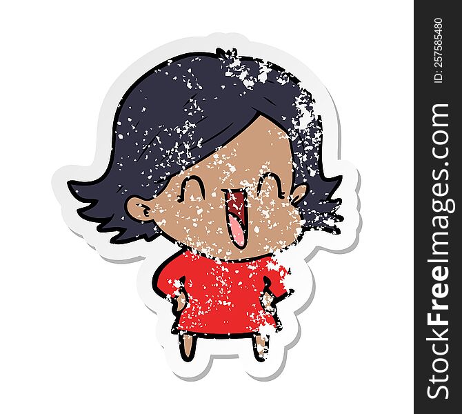 Distressed Sticker Of A Cartoon Laughing Woman