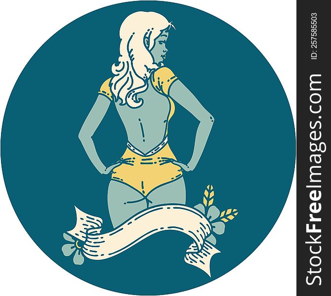 Tattoo Style Icon Of A Pinup Swimsuit Girl With Banner