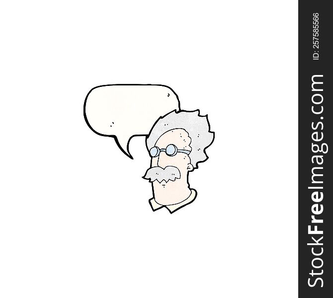 cartoon scientist head with speech bubble