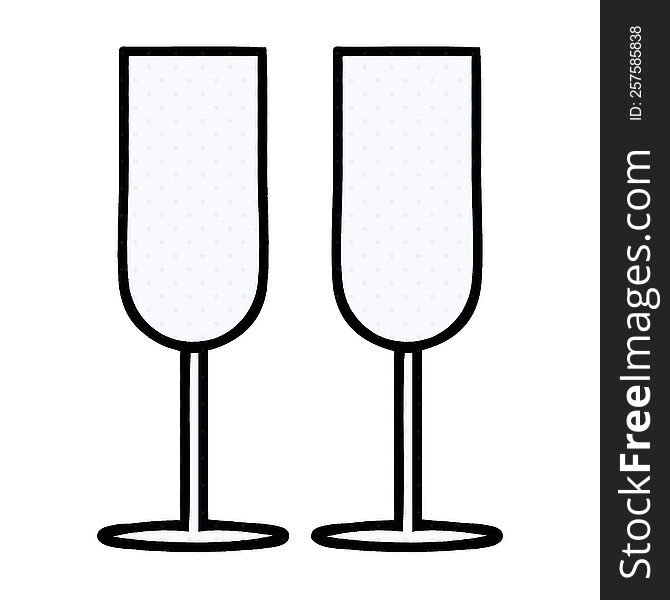 comic book style cartoon of a champagne flutes