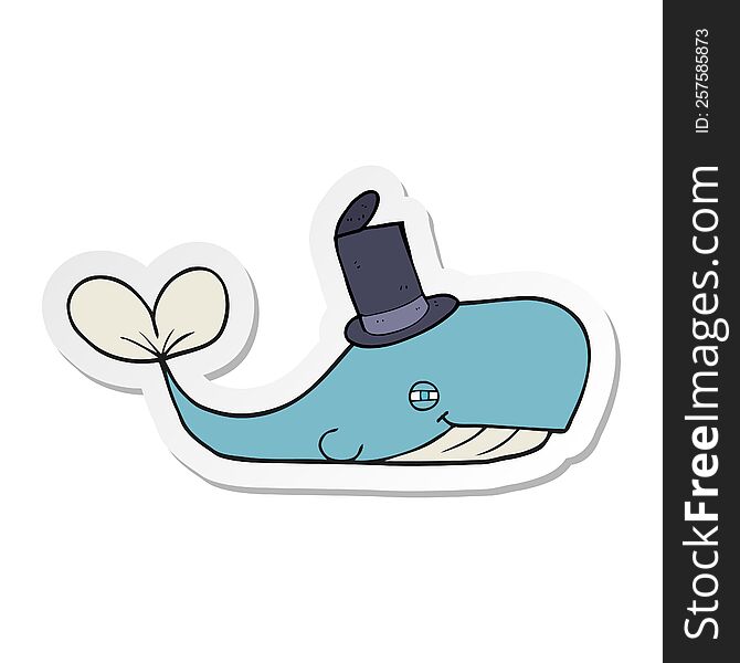Sticker Of A Cartoon Whale Wearing Hat