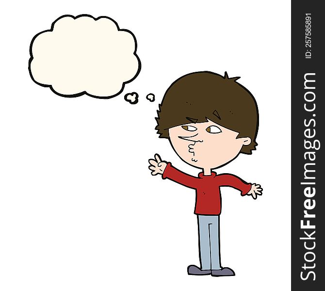 cartoon worried man reaching with thought bubble