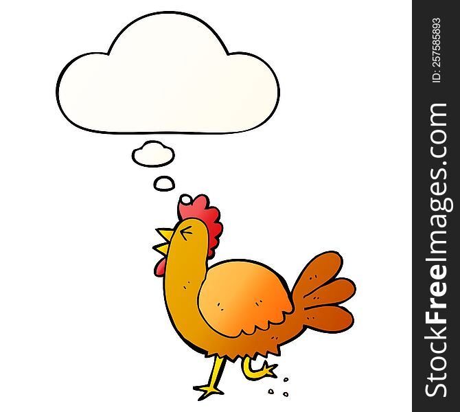 Cartoon Rooster And Thought Bubble In Smooth Gradient Style