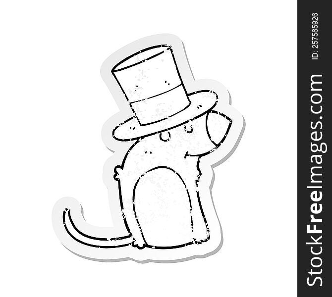 Distressed Sticker Of A Cartoon Rat Wearing Christmas Hat