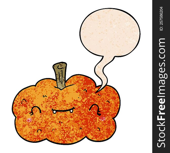 Cartoon Pumpkin And Speech Bubble In Retro Texture Style