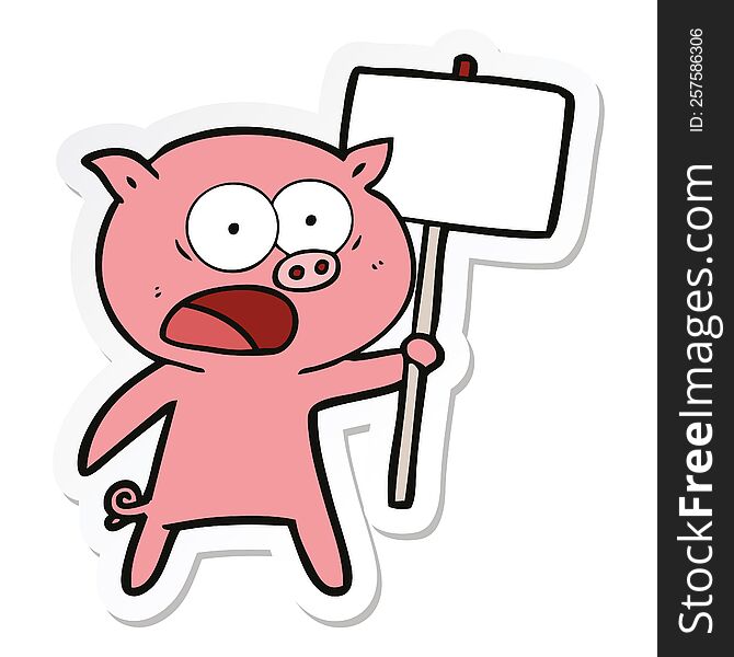 Sticker Of A Cartoon Pig Protesting
