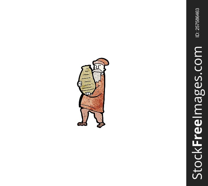 cartoon man carrying clay pot