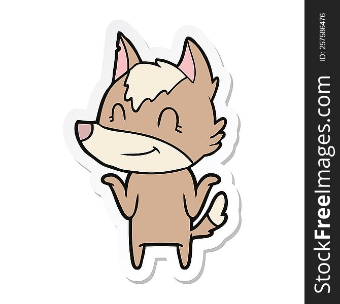 Sticker Of A Friendly Cartoon Wolf