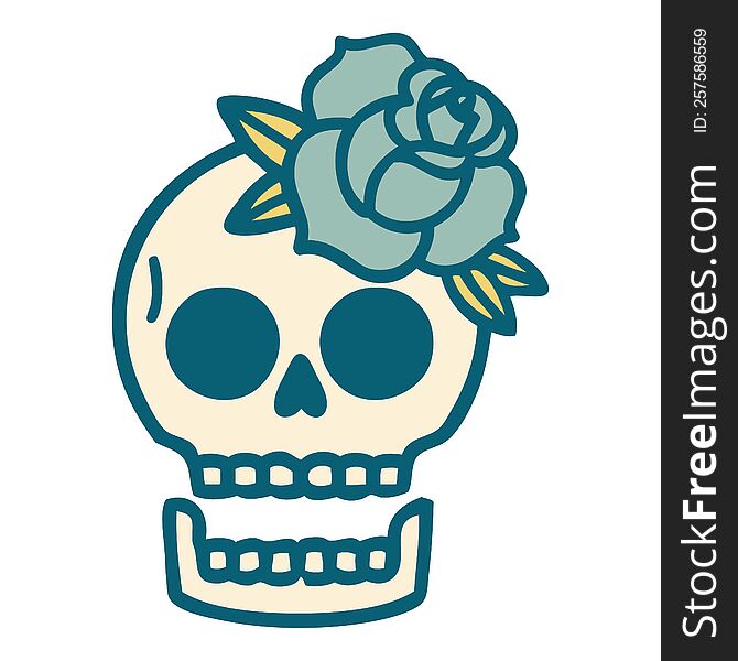 iconic tattoo style image of a skull and rose. iconic tattoo style image of a skull and rose