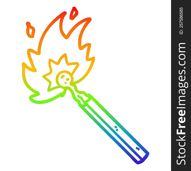 rainbow gradient line drawing of a cartoon burning match
