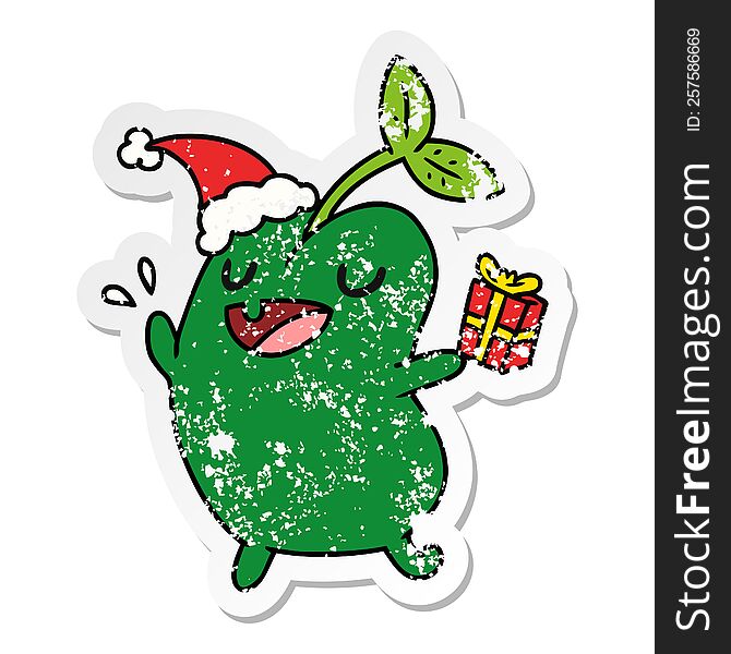 Christmas Distressed Sticker Cartoon Of Kawaii Seed