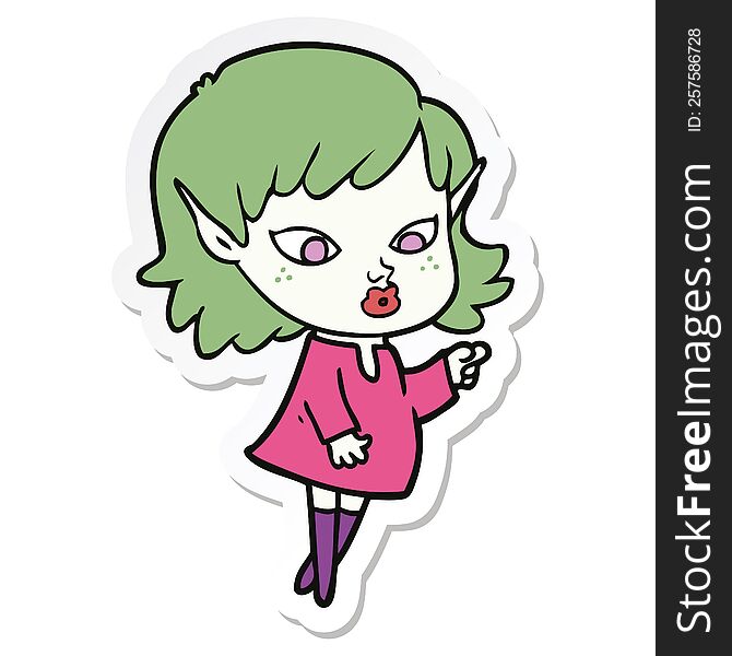 Sticker Of A Pointing Cartoon Elf Girl