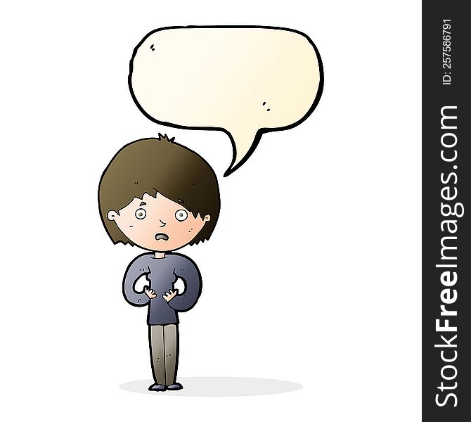 Cartoon Woman Making Who Me Gesture With Speech Bubble