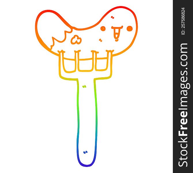 Rainbow Gradient Line Drawing Cartoon Sausage And Fork