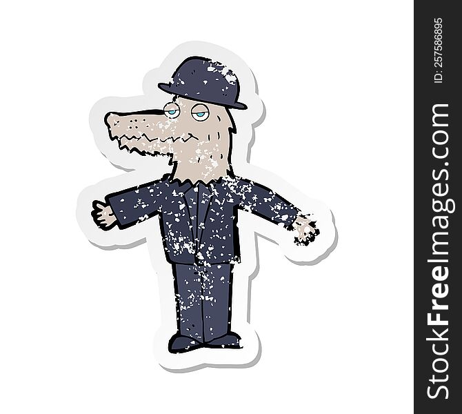 retro distressed sticker of a cartoon werewolf wearing hat