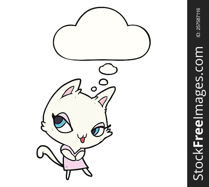 Cartoon Female Cat And Thought Bubble
