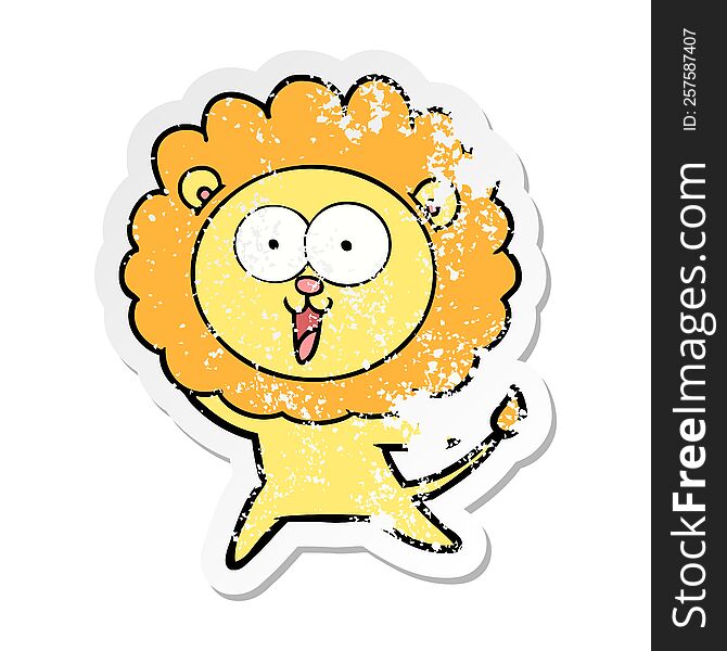 Distressed Sticker Of A Happy Cartoon Lion