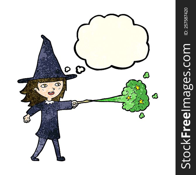 Cartoon Witch Girl Casting Spell With Thought Bubble