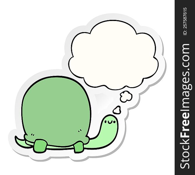 cute cartoon tortoise with thought bubble as a printed sticker