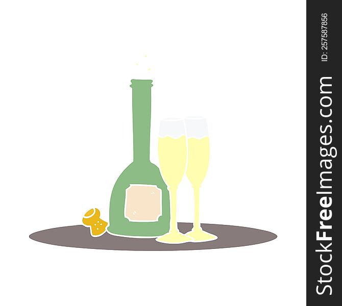 flat color style cartoon champagne on tray