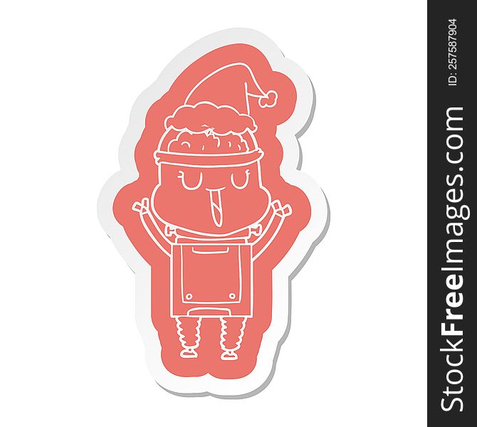 Happy Cartoon  Sticker Of A Robot Wearing Santa Hat