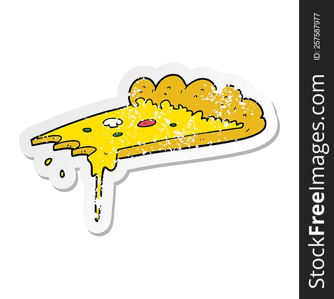 Distressed Sticker Of A Cartoon Slice Of Pizza