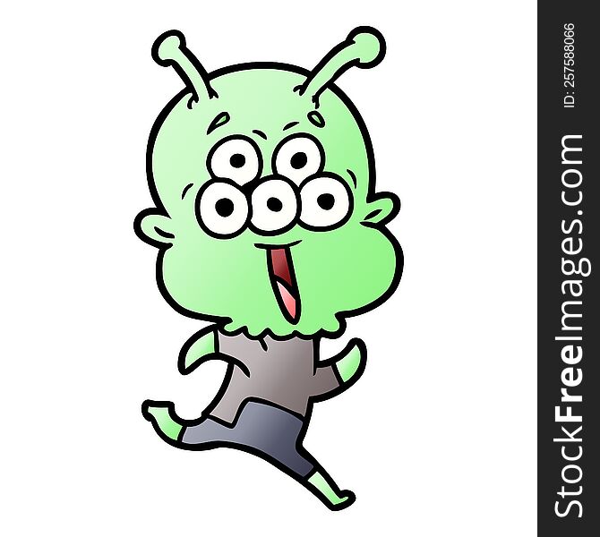 happy cartoon alien running. happy cartoon alien running