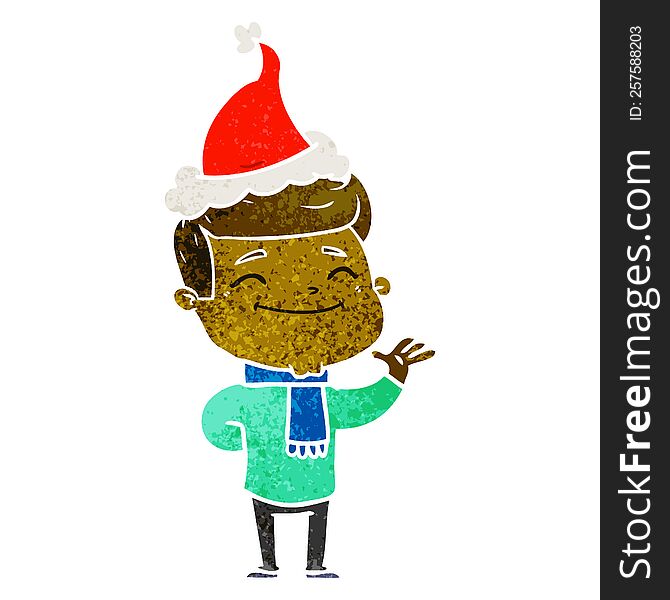 Happy Retro Cartoon Of A Man Wearing Santa Hat