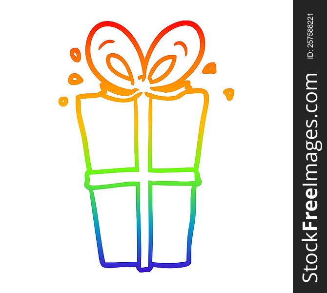 rainbow gradient line drawing of a wrapped gift