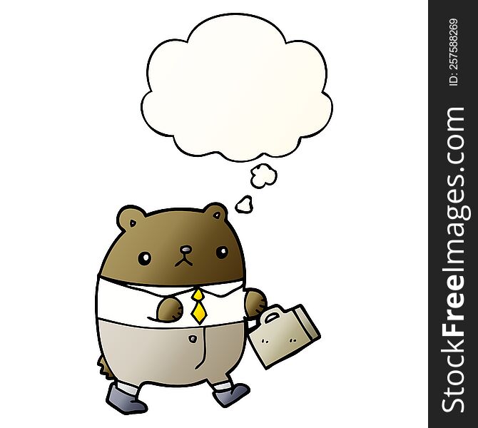 cartoon bear in work clothes with thought bubble in smooth gradient style