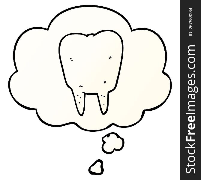 cartoon tooth with thought bubble in smooth gradient style