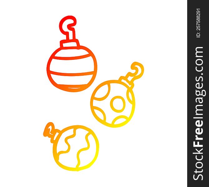 Warm Gradient Line Drawing Cartoon Xmas Baubles