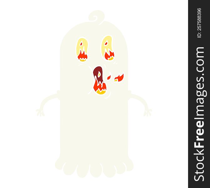 flat color style cartoon ghost with flaming eyes